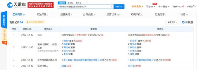 胡喜卸任北京螞蟻云金融信息服務(wù)董事長(zhǎng)，倪行軍接任